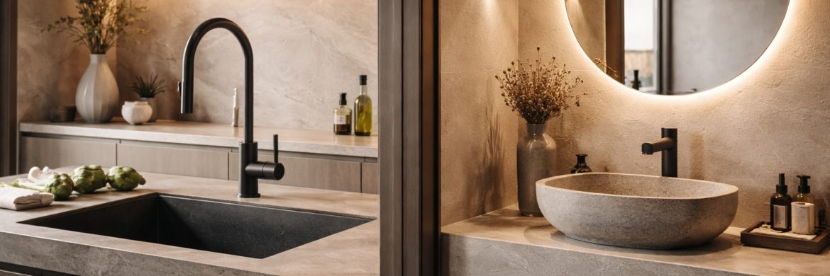 Cómo elegir fregaderos y lavabos de piedra artificial según tu estilo de decoración