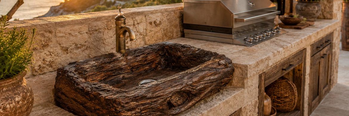 Fregaderos imitación madera estética rústica con la resistencia de la piedra