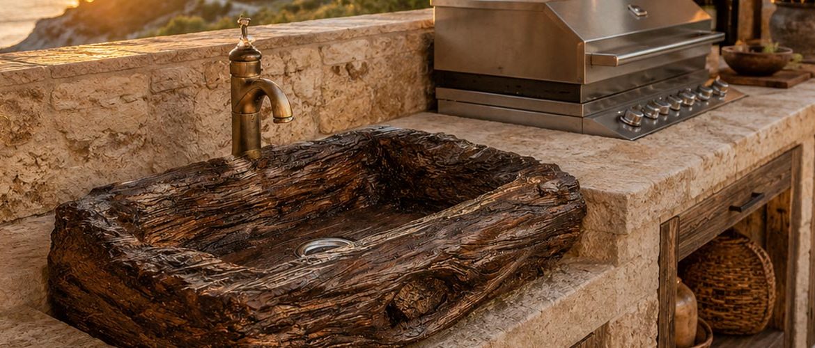 Fregaderos imitación madera estética rústica con la resistencia de la piedra