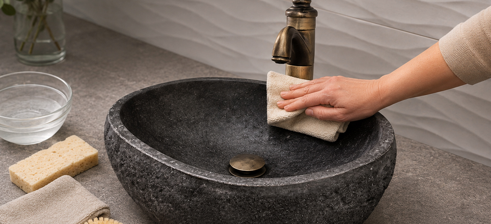 Secar un lavabo de piedra después de la limpieza