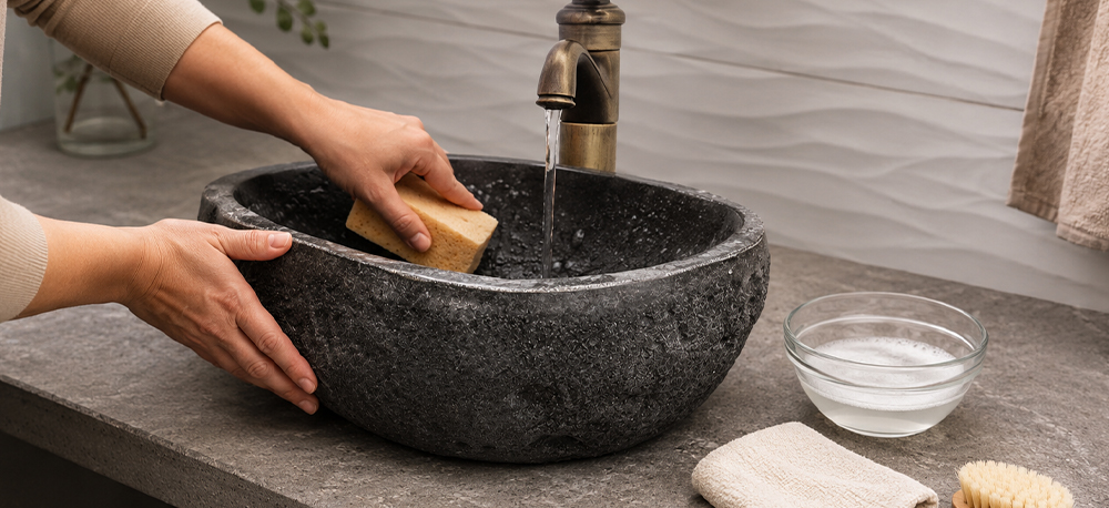 limpieza de lavabo de piedra